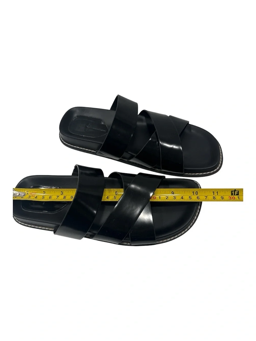 Zara Black Leather Double-Strap Slide Sandals
